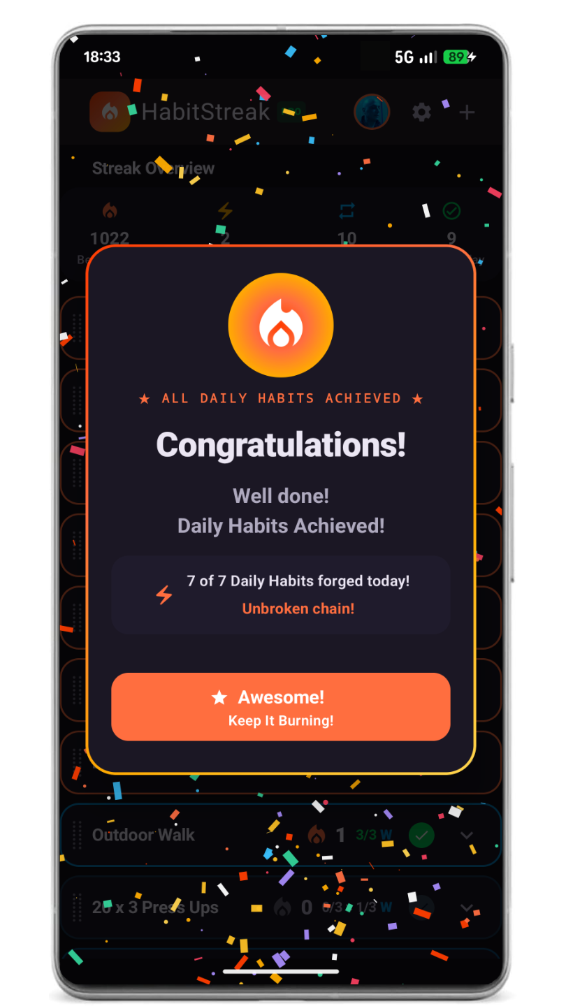 HabitStreak Congratulations Screen