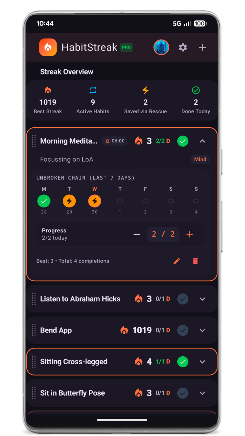 HabitStreak Habit Expanded Screen